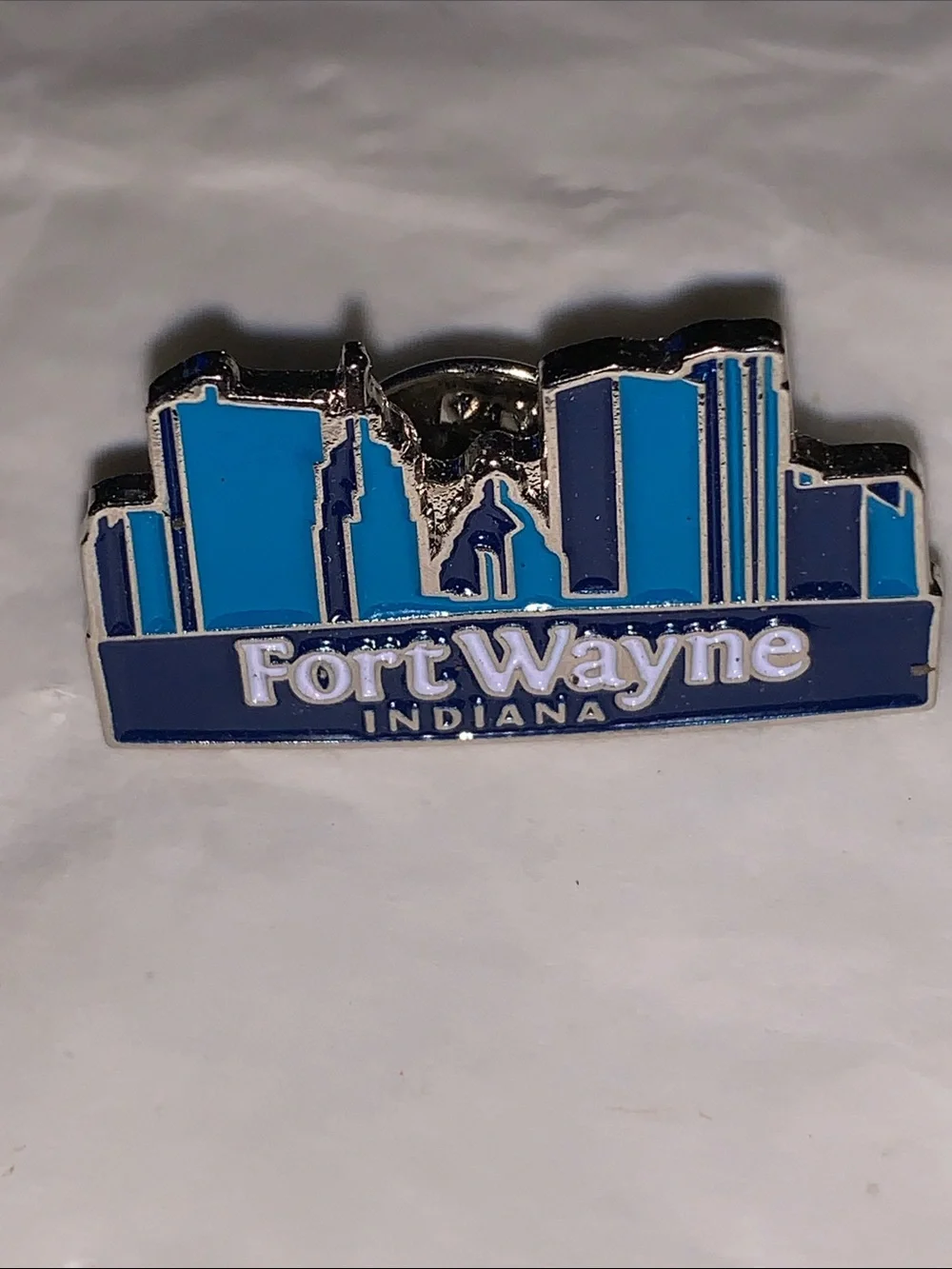 Fort Wayne Indiana Skyline Enamel Lapel Pin - Blue